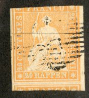 3461  Swiss 1858/62   Mi.#16 IIBym (o) Zum.#25G  Scott #39  Cat. 65.€ -Offers Welcome!- - Usados