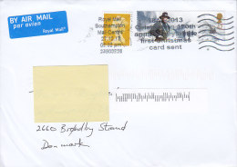 Great Britain By Air Mail Par Avion Label SOUTHAMPTON 2013 Cover To Denmark 46 P. Security Perf. & Ernest Shackleton - Cartas & Documentos