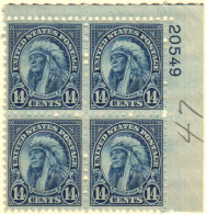 USA SC #695 MNH PB4  1931 14c American Indian #20549 W/pencil Mrkg In Selv, CV $37.50 - Plattennummern