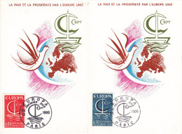 Europa, Deux Cartes Maximum France, Yvert N 1490-1491, Paris 1966, Ill Combet - 1966