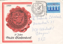 ÖSTERREICH 1772 Auf Auslandsbrief Mit Sonderstempel: Gänserndorf 25 Jahre Stadt 23.JUNI 1984 - Machines à Affranchir (EMA)