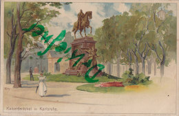 LITHO-AK: Karlsruhe, Kaiserdenkmal, Um 1900 - Karlsruhe