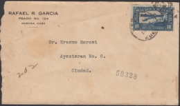 1917-H-93 CUBA. REPUBLICA. 1917. AVION MORANE. SOBRE ENVIADO ENTREGA ESPECIAL. SPECIAL DELIVERY. HABANA. - Cartas & Documentos