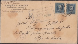 1917-H-104 CUBA. REPUBLICA. 1917. 5c. PATRIOTAS. SOBRE CERTIFICADO MARCA HABANA 27. ESTACION P SANIDAD. - Brieven En Documenten