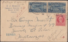 1917-H-105 CUBA. REPUBLICA. 1917. AVION MORANE. SOBRE ENVIADO ENTREGA ESPECIAL. SPECIAL DELIVERY. HABANA. - Briefe U. Dokumente