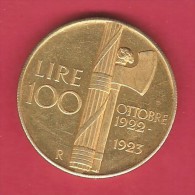 ITALY   100 LIRE   1923 GOLD PLATED SILVER OFFICIAL RESTRIKE - 1900-1946 : Victor Emmanuel III & Umberto II