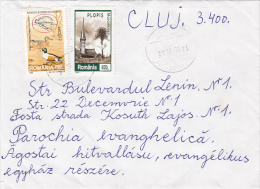 R57926- DUCK, MARAMURES WOODEN CHURCH, MARTEN, HOOPOE, HOUSE OVERPRINT, STAMPS ON COVER, 1999, ROMANIA - Lettres & Documents