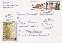R57931- STOAT, MARAMURES WOODEN CHURCH, PAINTING OVERPRINT, STAMPS ON COVER, 2001, ROMANIA - Cartas & Documentos
