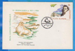 Romanian First Expedition In Greenland Constantin Dumbrava Seals Romania Cover 1988 - Esploratori E Celebrità Polari