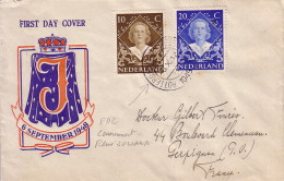 PAYS-BAS - ROTTERDAM EN 1948 - FDC COURONNEMENT REINE JULIANA  A DESTINATION DE LA FRANCE. - Postal History