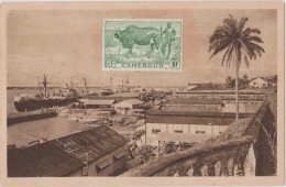 CAMEROUN,CAMEROON,DOUARA, WOURI,PORT,BATEAU FRANCAIS,COLONIE,CARTE AVEC TIMBRE,photo Goethe - Kamerun