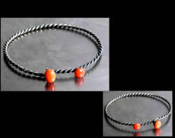 - Fin Ancien  Bracelet Hongrois En Argent Et Corail / Old Hungarian Silver And Coral Bracelet - Bracelets