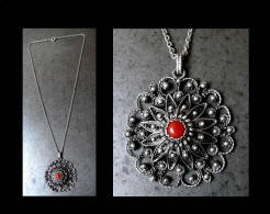 Ancien Collier Kabyle / Old Kabylian Necklace Silver And Coral - Ethnisch