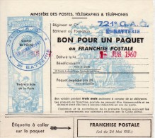 Bon Pour Un Paquet En Franchise Postale - Militärische Franchisemarken