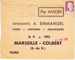 FRANCE LETTRE A DESTINATION DE LA FRANCE ENVELOPPE PRE IMPRIMÉE  OBL 25.3.1961 CACHET BONE - Briefe U. Dokumente