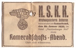 Original Werbung- 1935 - Kraftwagensturm Bad Doberan , NSKK , Kameradschaftsabend ,Hotel Mecklenburger Hof , Mecklenburg - Bad Doberan