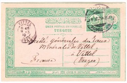 Türkei - UPU Ganzsache 10 Paras + 10 P. Zusatz ?-3-1910 Constantinople Nach Vittel F - Storia Postale