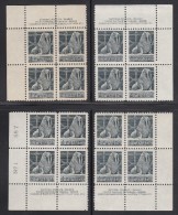 Canada MNH Scott #335 4c Walrus - Plate No.1, Matching Set Of Corner Blocks - Plate Number & Inscriptions