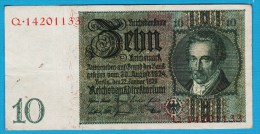 DEUTSCHES REICH 10 REICHSMARK 22.01.1929   Letter B  Serial#  Q 14201133 P#180a - 10 Mark