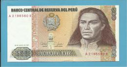 PERU - 500 INTIS - 26.06.1987 - Pick 134.b - UNC. - TUPAC AMARU II  - 2 Scans - Perú