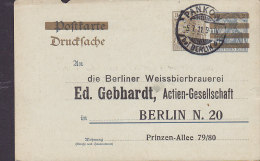 Deutsches Reich Postal Stationery Ganzsache Private Print BERLINER WEISSIERBRAUEREI, PANKOW 1911 (2 Scans) - Briefkaarten