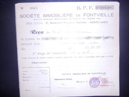 Monaco Document Avec Timbres Fiscal De 1957 - Steuermarken
