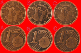 * THREE VARIETIES FINLAND ★ CYPRUS 1 CENT 2008 DIES A, B And C! UNCOMMON! LOW START ★ NO RESERVE! - Cipro