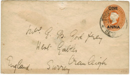 BRITISH INDIA - 1911 - Overprinted One Anna - Intero Postale - Entier Postal - Postal Stationery - Viaggiata Da Calcu... - 1882-1901 Empire