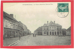 PUTANGES 1911 PLACE DU MARCHE ET HOTEL DE VILLE CARTE EN BON ETAT - Putanges