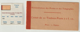 France Carnet Semeuse Camée Yvert 138-C1 **, Cérès 20 Dalay 16 Couverture Prix: 2 Francs. 138 C 1, Siehe 6 Scans - Antiguos: 1906-1965