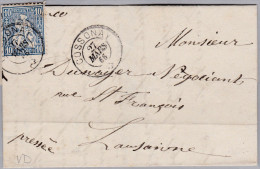 Heimat VD COSSONAY 1866-03-27 Faltbrief Nach Lausanne "Pressée" - Brieven En Documenten