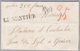 Heimat VD LE SENTIER Langstempel 1856-08-16 Vorphila Wertbrief 200 Francs - ...-1845 Prephilately