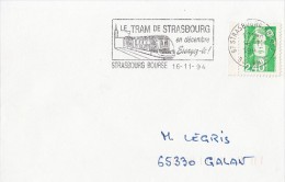 TRAM, TRAMWAY, STRASBOURG FLAMME ON COVER, MARIANNE STAMP, 1994, FRANCE - Tranvie