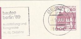 1989 West BERLIN GERMANY Cover BAUTEC BERLIN Slogan Construction Industry Faire Postal Stationery Card Stamps - Postcards - Used