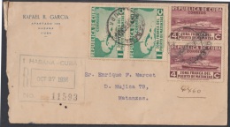 1936-H-54 CUBA. REPUBLICA. 1936. ZONA FRANCA MATANZAS. 1-4c.  SOBRE CERTIFICADO URGENTE. ENTREGA ESPECIAL. SPECIAL DELIV - Brieven En Documenten