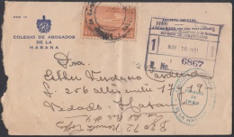 1948-H-13 CUBA. REPUBLICA. 1948. AEREO. SOBRE CERTIFICADO DEL COLEGIO DE ABOGADOS. REGISTERED COVER. - Cartas & Documentos