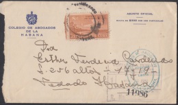 1948-H-16 CUBA. REPUBLICA. 1948. AEREO. SOBRE CERTIFICADO ASUNTO OFICIAL DEL COLEGIO DE ABOGADOS. REGISTERED COVER. - Storia Postale