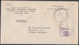 1951-H-12 CUBA. REPUBLICA. SOBRE ASUNTO OFICIAL. CUBAN RAILROAD Co. AVELLANEDA. CAMAGUEY. FERROCARRIL - Briefe U. Dokumente