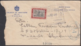 1952-H-21 CUBA. REPUBLICA. SOBRE ASUNTO OFICIAL. COLEGIO DE ABOGADOS. CERTIFICADO SELLO 8c REPUBLICA. - Storia Postale