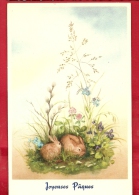 DVO1-23 Joyeuses Pâques, Deux Lapins Dans Les Fleurs. Cachet 1951 - Ostern