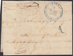 PREFI-258 CUBA ESPAÑA SPAIN. PREFILATELIA.1856. STAMPLESS. SOBRE MARCA CARDENAS EN VERDE. BAEZA POSTMARK GREEN. - Préphilatélie