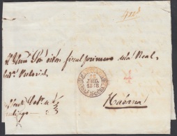 PREFI-261 CUBA ESPAÑA SPAIN. PREFILATELIA.1848. STAMPLESS. SOBRE MARCA SANTIAGO DE LAS VEGAS EN ROJO. BAEZA POSTMARK RED - Prephilately