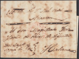 PREFI-268 CUBA ESPAÑA SPAIN. PREFILATELIA.1845. STAMPLESS. SOBRE MARCA SAGUA LA GRANDE EN ROJO. BAEZA POSTMARK RED. - Voorfilatelie