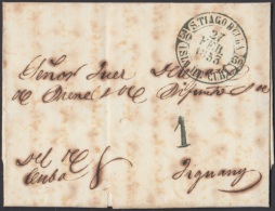 PREFI-271 CUBA ESPAÑA SPAIN. PREFILATELIA.1853. STAMPLESS. SOBRE MARCA SANTIAGO DE CUBA EN VERDE. BAEZA POSTMARK GREEN. - Voorfilatelie