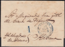 PREFI-299 CUBA ESPAÑA SPAIN. PREFILATELIA.1853. STAMPLESS. SOBRE MARCA JARUCO EN VERDE. BAEZA POSTMARK GREEN. - Voorfilatelie