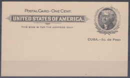 1899-EP-25 CUBA US OCCUPATION. POSTAL STATIONERY.  Ed.39ra. ENTERO POSTAL ERROR SIN PUNTO DESPUES DE PESO. NUEVO. - Prefilatelia