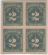 1914-38. CUBA. REPUBLICA. 1914. TASA POR COBRAR. POSTAGE DUE. 2c. PRUEBA IMPERFORADA DE CARTON. BLOQUE DE 4. - Nuovi