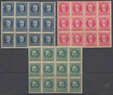 1917-151. CUBA. REPUBLICA. Ed.214-216AsCH. 1-2-5c. SERIE CENTROS DE HOJA EN BLOQUE DE 12. SIN GOMA. 5c UN SELLO DEFECTO - Unused Stamps