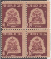 1937-110. CUBA. REPUBLICA. 1937. Ed.317. ESCRITORES Y ARTISTAS. 10c. HAITI. WRITTER ARTIST. BLOCK 4. GOMA ORIGINAL - Nuovi