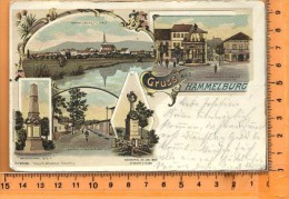 HAMMELBURG: Gruss, Litho Multi Vues, Panorama, Marktplatz M. Saaleck, Parthie V. Schissplatz, Kriegerdenkmal - Hammelburg